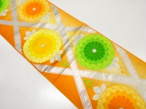 アンティーク　斜め格子に菊模様織り出し袋帯（材料）